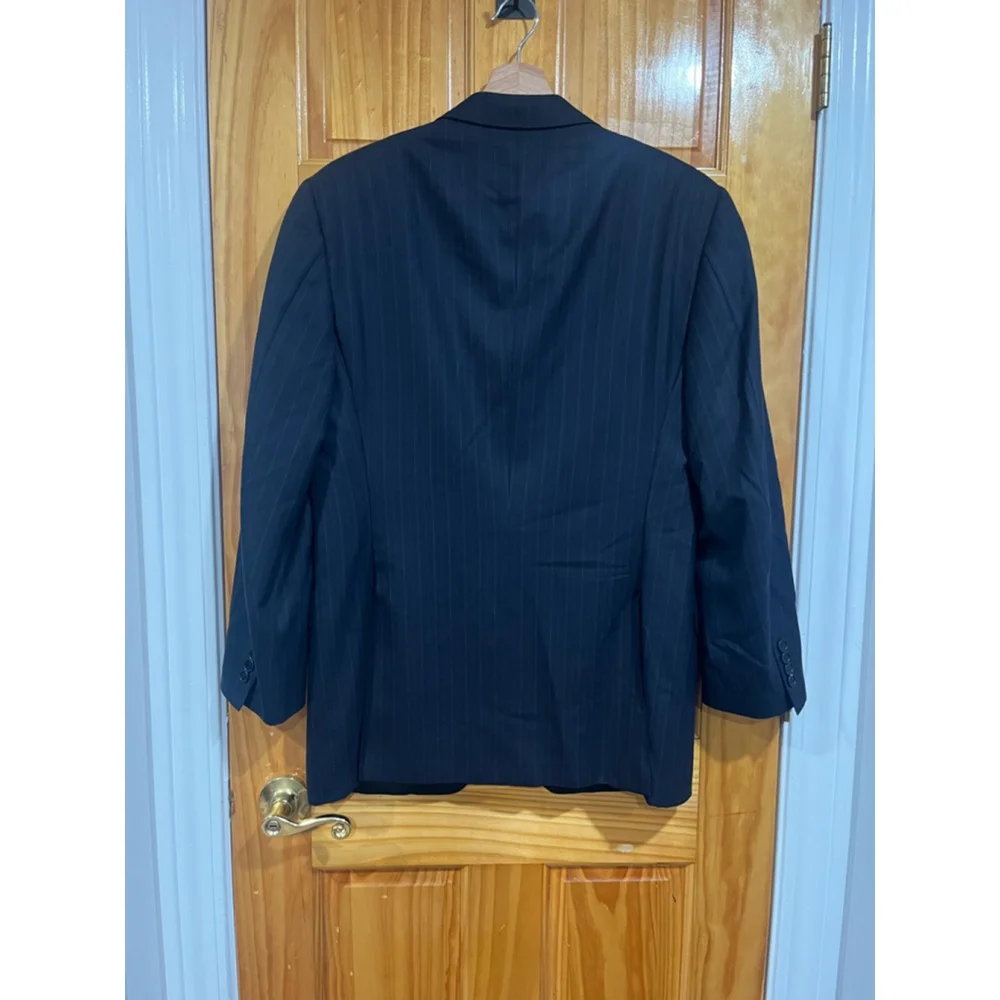 Men’s Canali Navy Blue Pinestripe Super 120s Wool Vintage Luxury Suit Jacket
